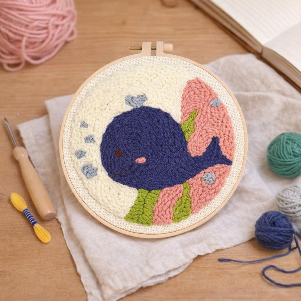 Punch Needle Baleine bleue souriante