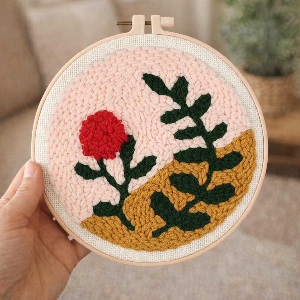 Punch Needle Branche et Rose