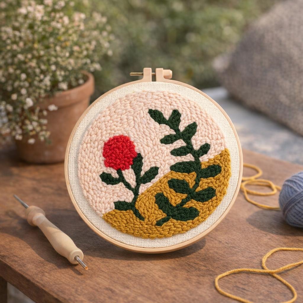 Punch Needle Branche et Rose