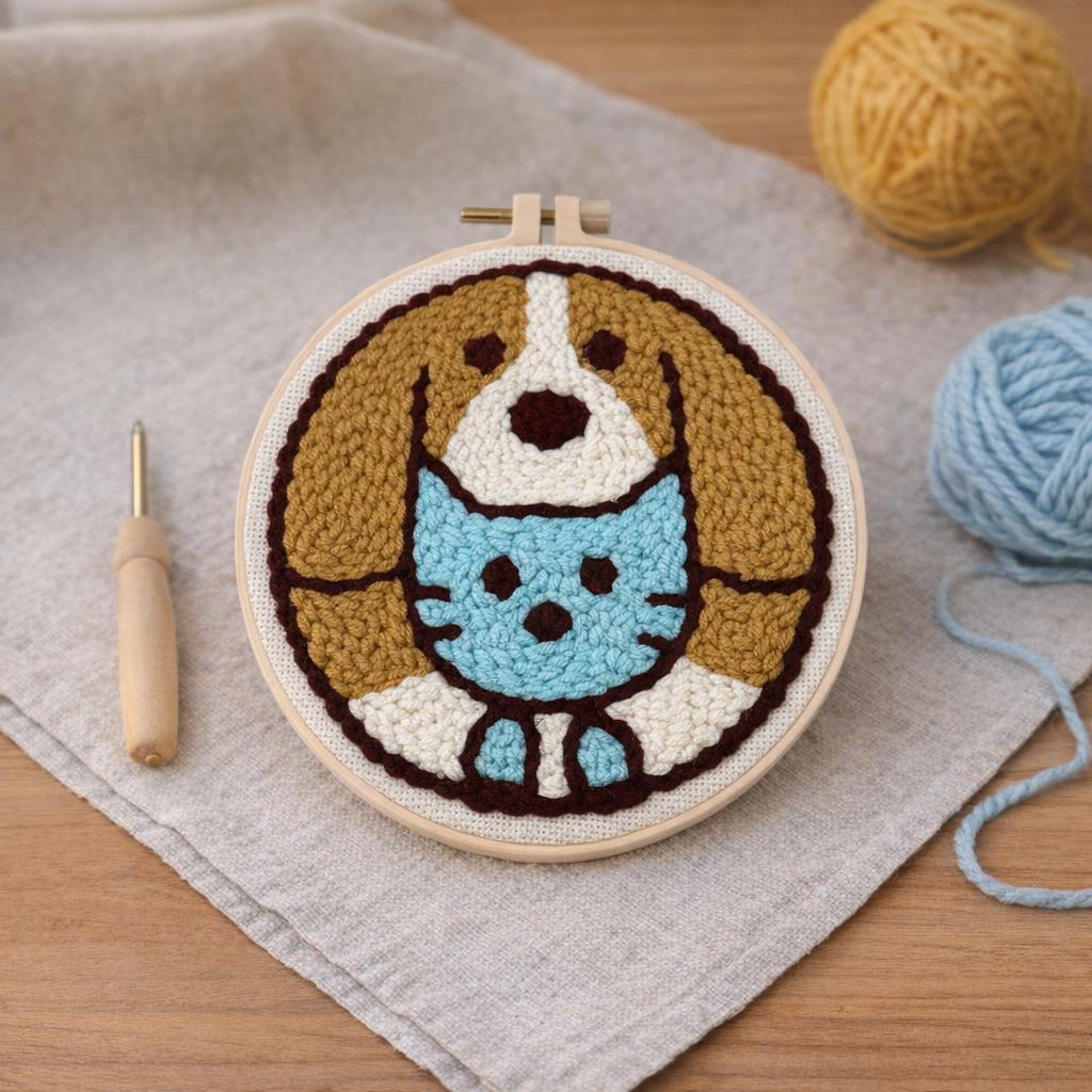 Punch Needle Chat et chien