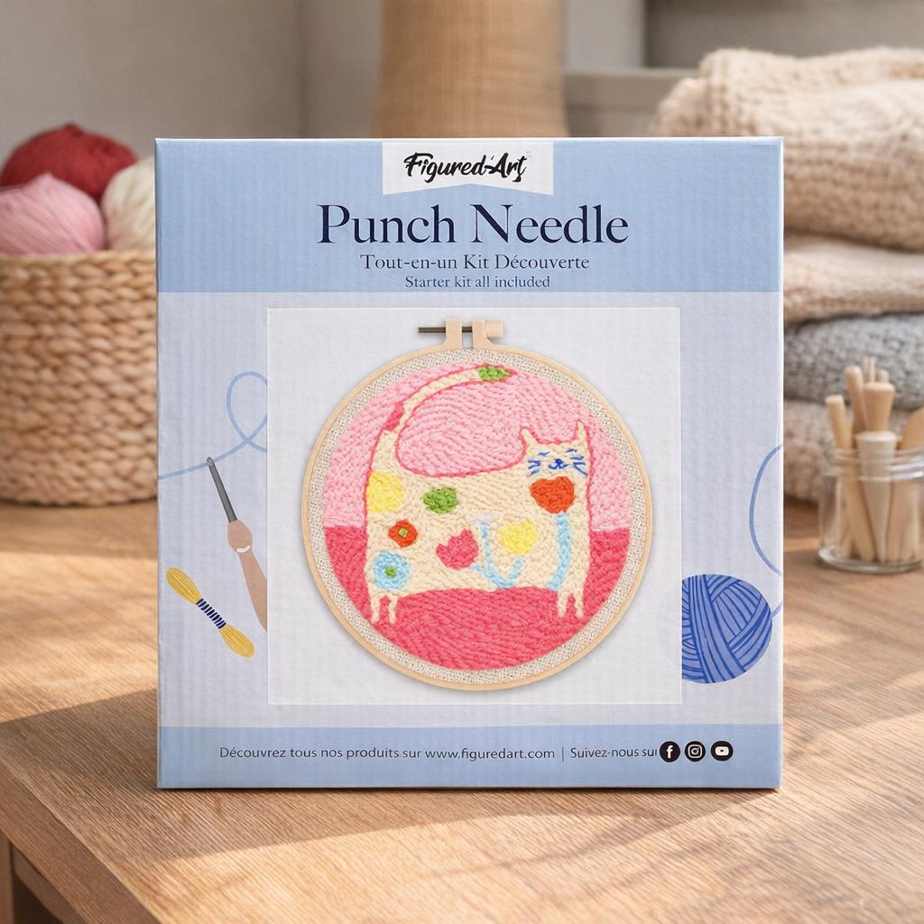 Chat fleuri punch needle