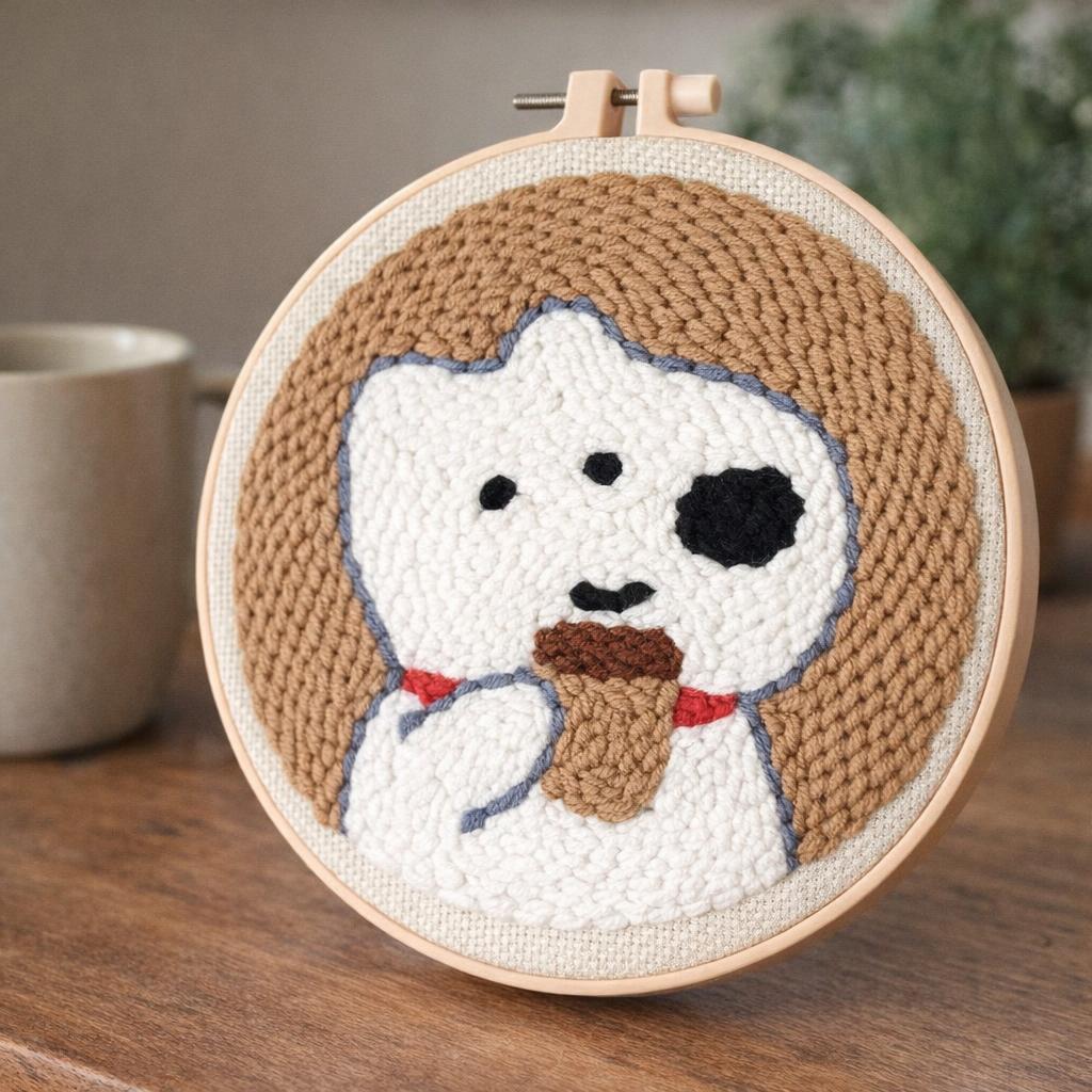 Punch Needle Chien blanc et café