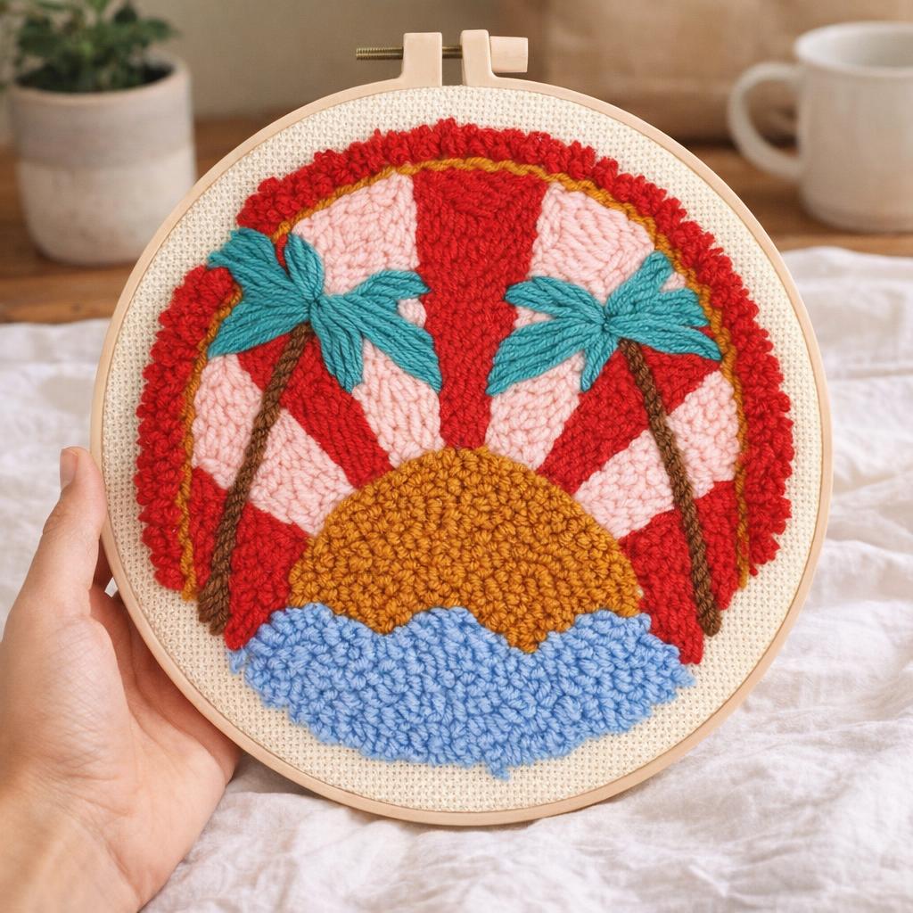 Punch Needle Coucher de soleil tropical