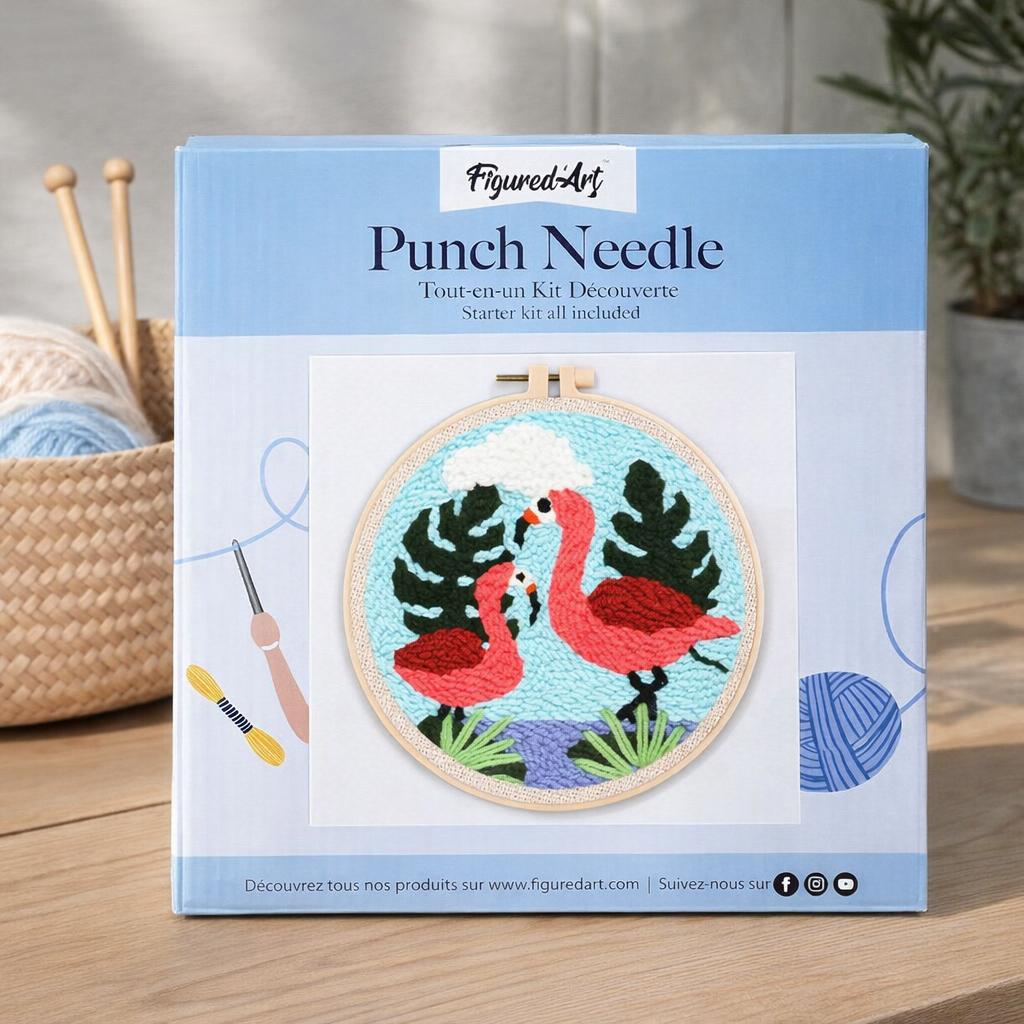 Punch Needle Couple de Flamants roses