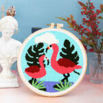 Punch Needle Couple de Flamants roses