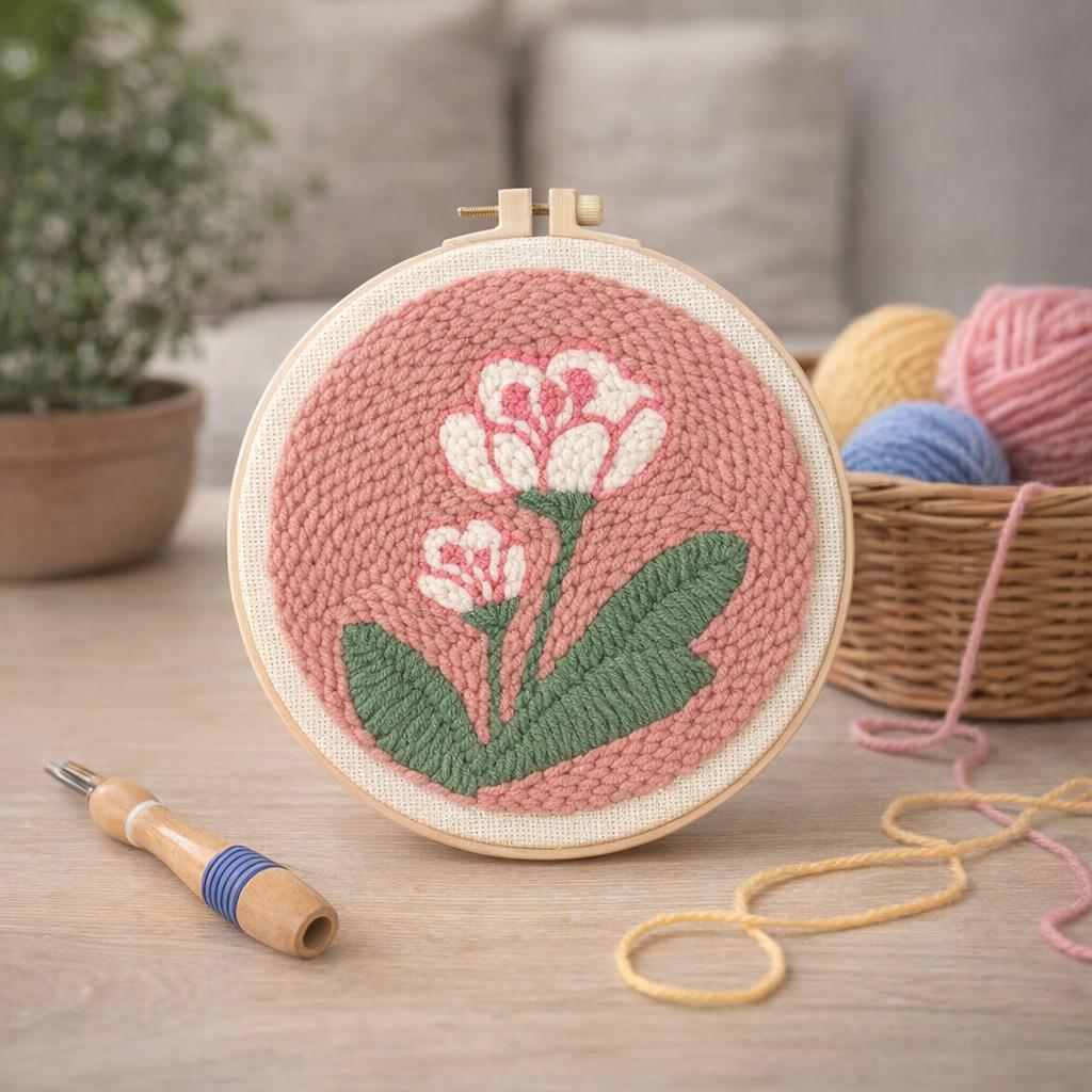 Punch Needle Fleurs blanches 2