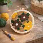 Punch Needle Fleurs jaunes et brunes