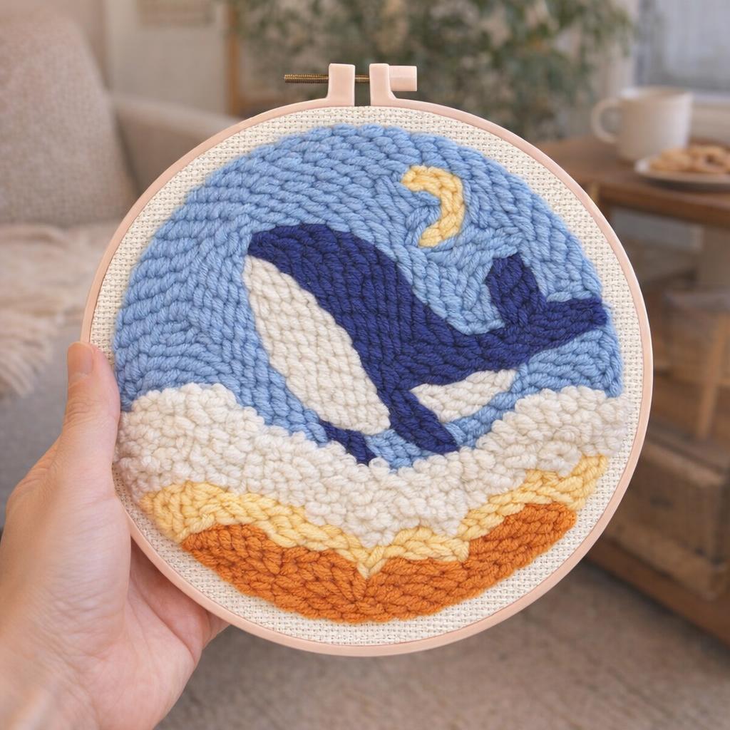 Punch Needle Jolie Baleine Bleue et Lune