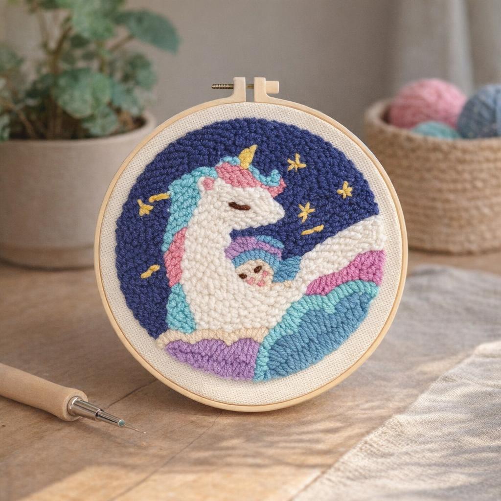Punch Needle Licorne et bébé