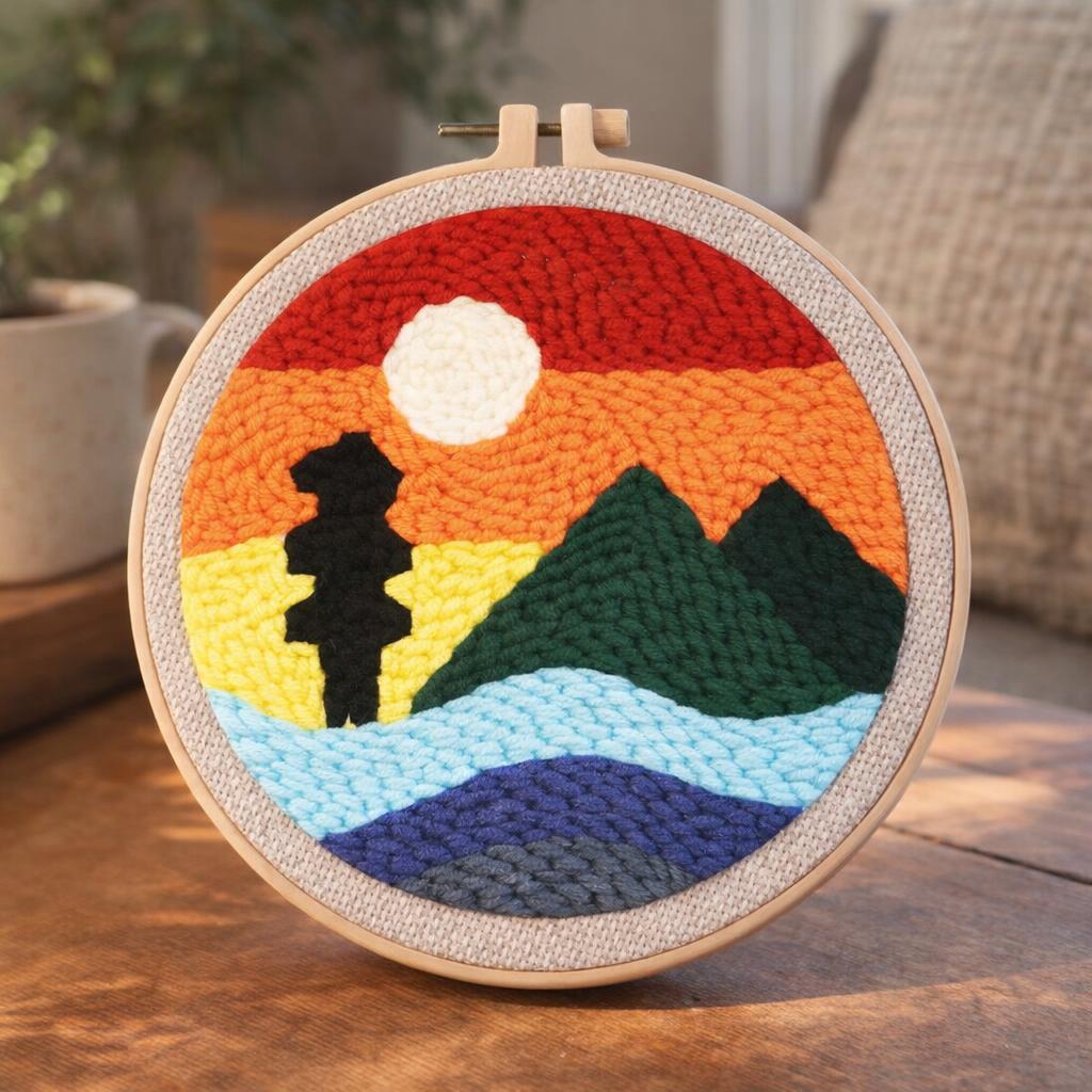 Punch Needle Montagne et Coucher de Soleil