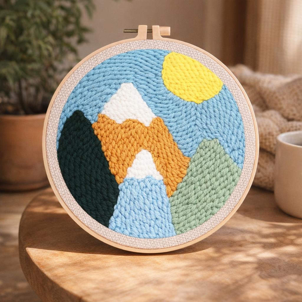 Punch Needle Lune Etoilée et Saturne