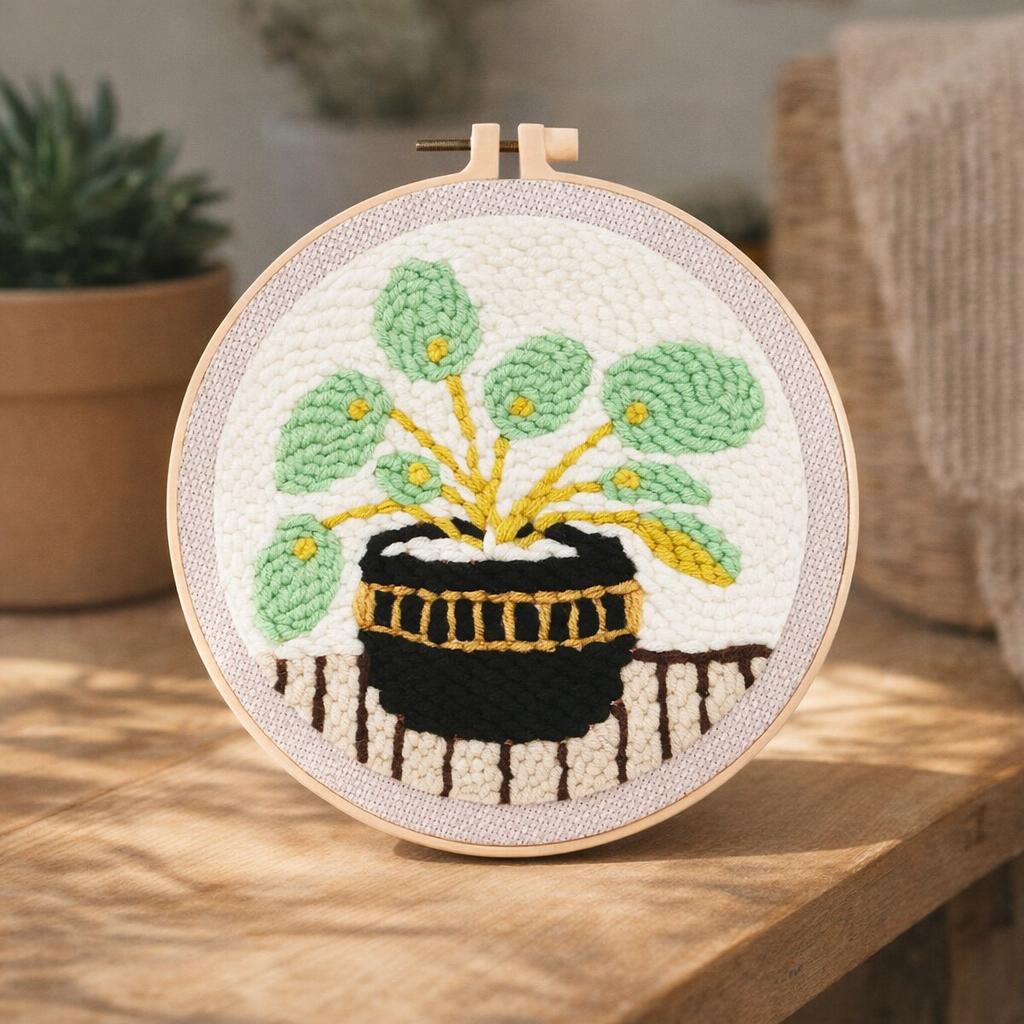 Punch Needle Plante et Pot noir