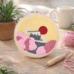 Punch Needle Soleil levant et Cerisiers en Fleurs