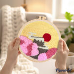 Punch Needle Soleil levant et Cerisiers en Fleurs