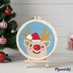 Punch Needle Tête de Renne et Bonnet de Noël