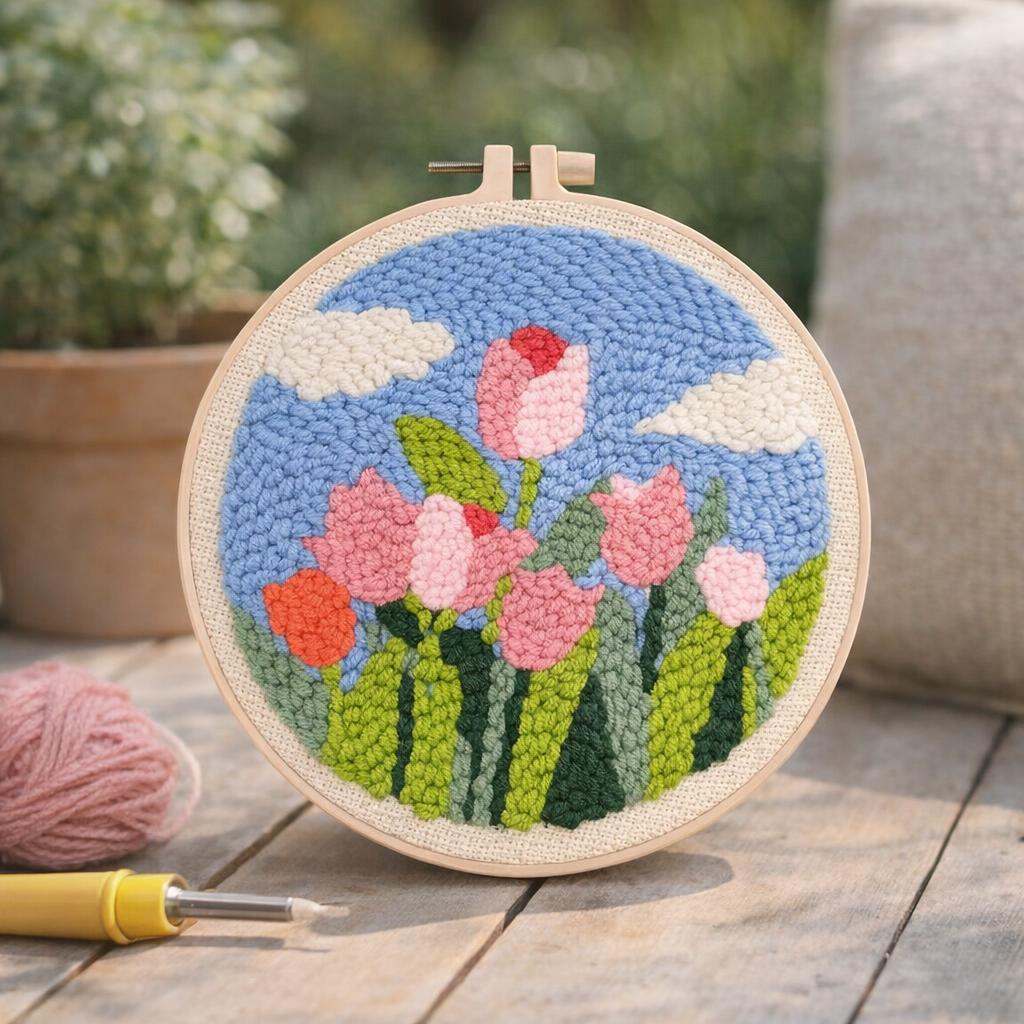 Punch Needle Tulipes et ciel bleu