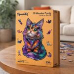 Puzzle en Bois Adulte - Chat Coloré avec Gemme