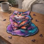 Puzzle en Bois Adulte - Chat Coloré avec Gemme