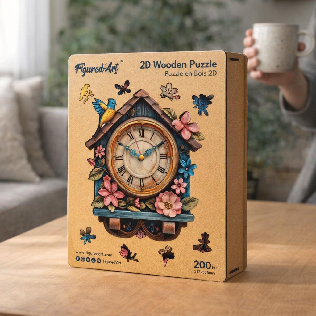 Puzzle en Bois Adulte - Horloge coucou florale