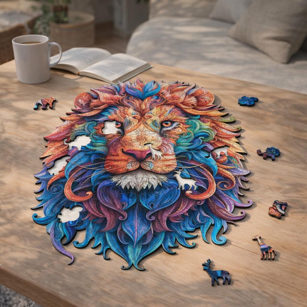 Puzzle en Bois Adulte - Lion vibrant