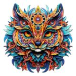 Puzzle en Bois Adulte - Mandala Chat Coloré