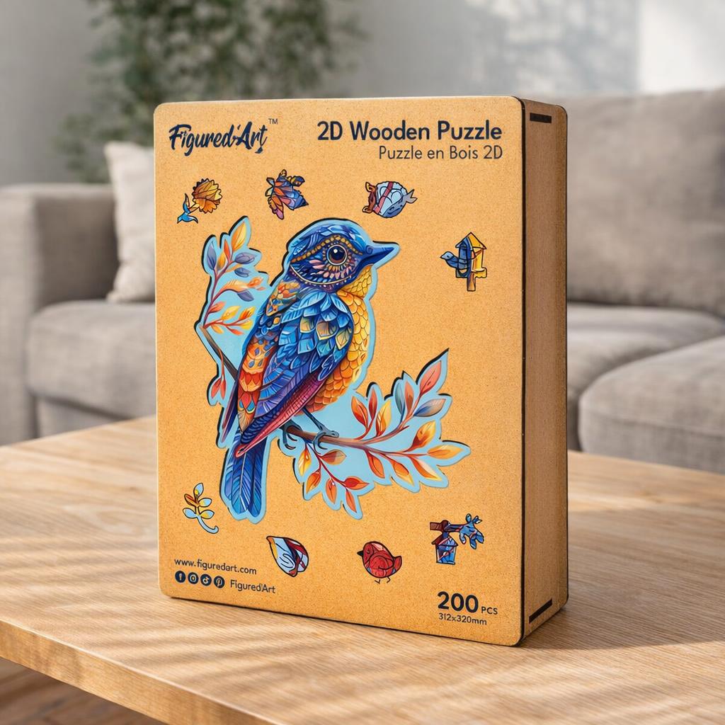 Oiseau bleu puzzle bois