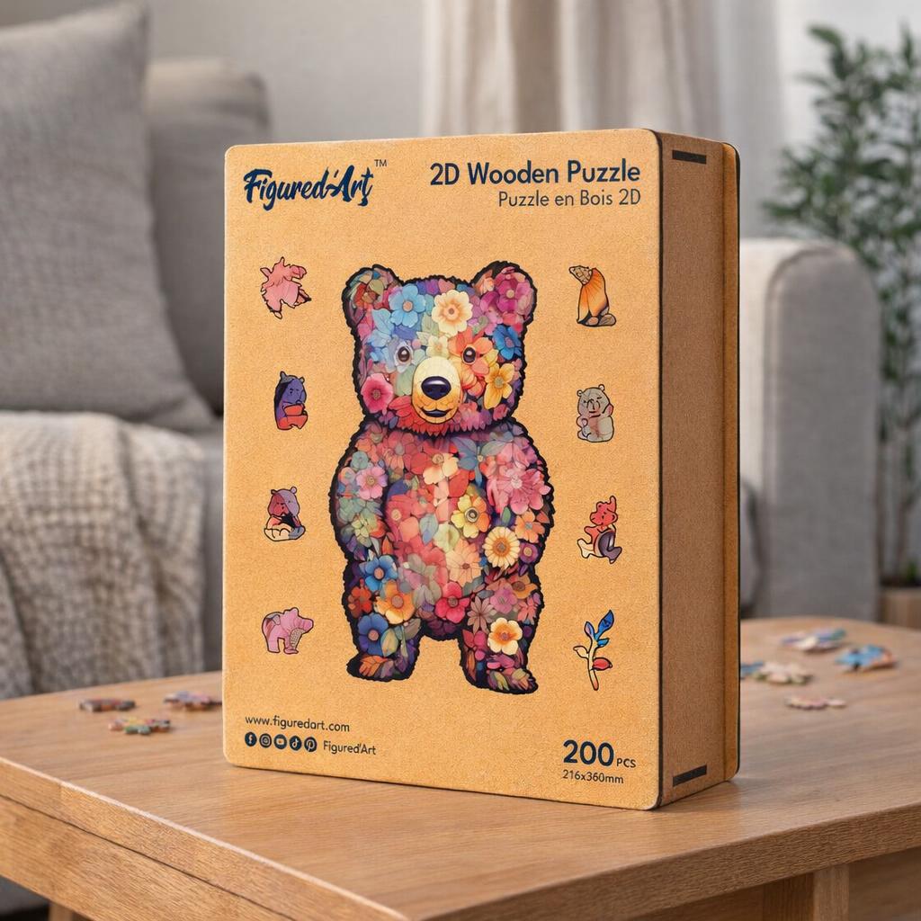 Puzzle en Bois Adulte - Ours en Peluche floral