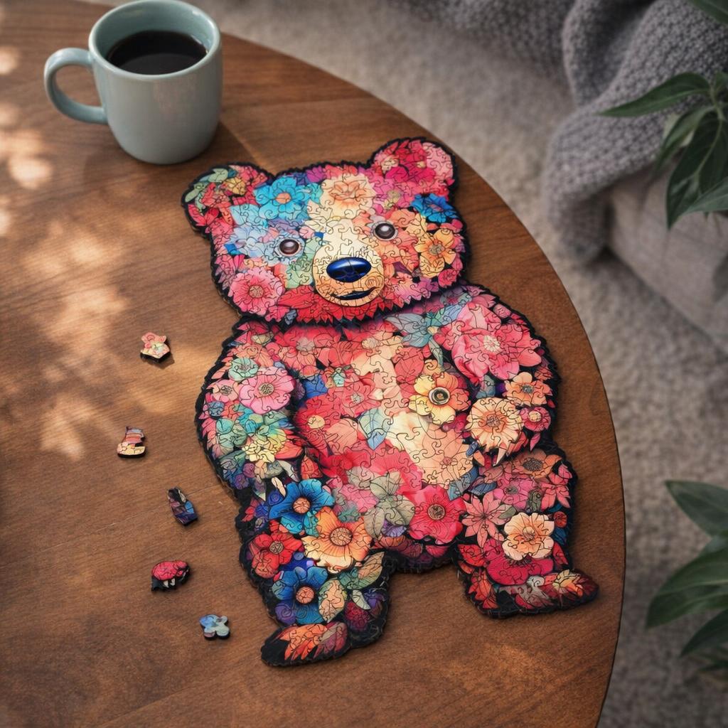 Puzzle en Bois Adulte - Ours en Peluche floral