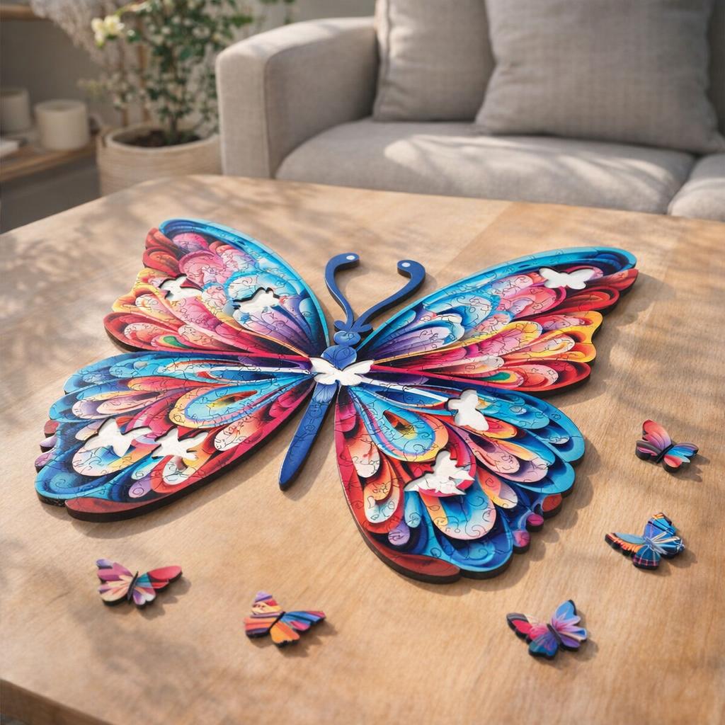 Puzzle en Bois Adulte - Papillon arc-en-ciel magnifique
