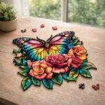 Puzzle en Bois Adulte - Papillon et Roses