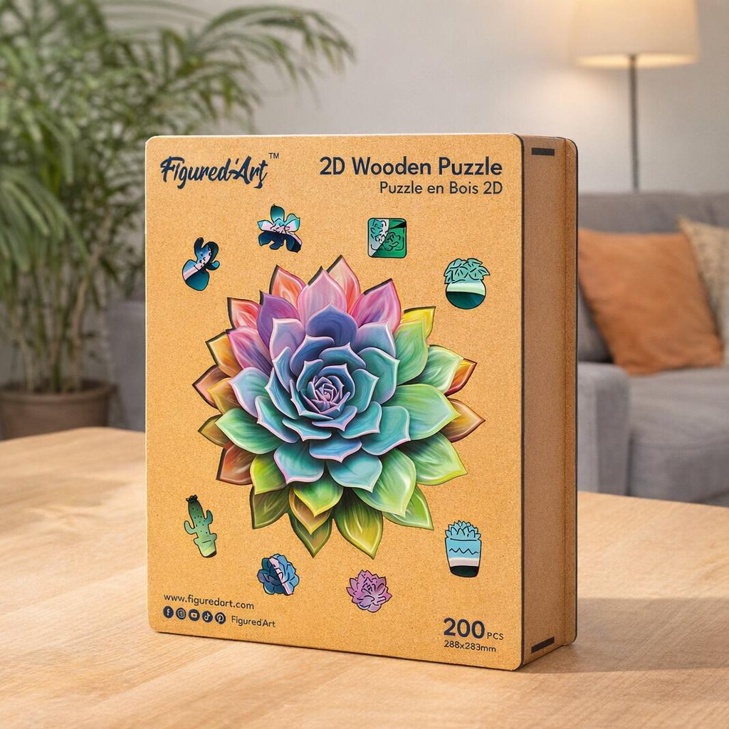Puzzle en Bois Adulte - Plante succulente arc-en-ciel