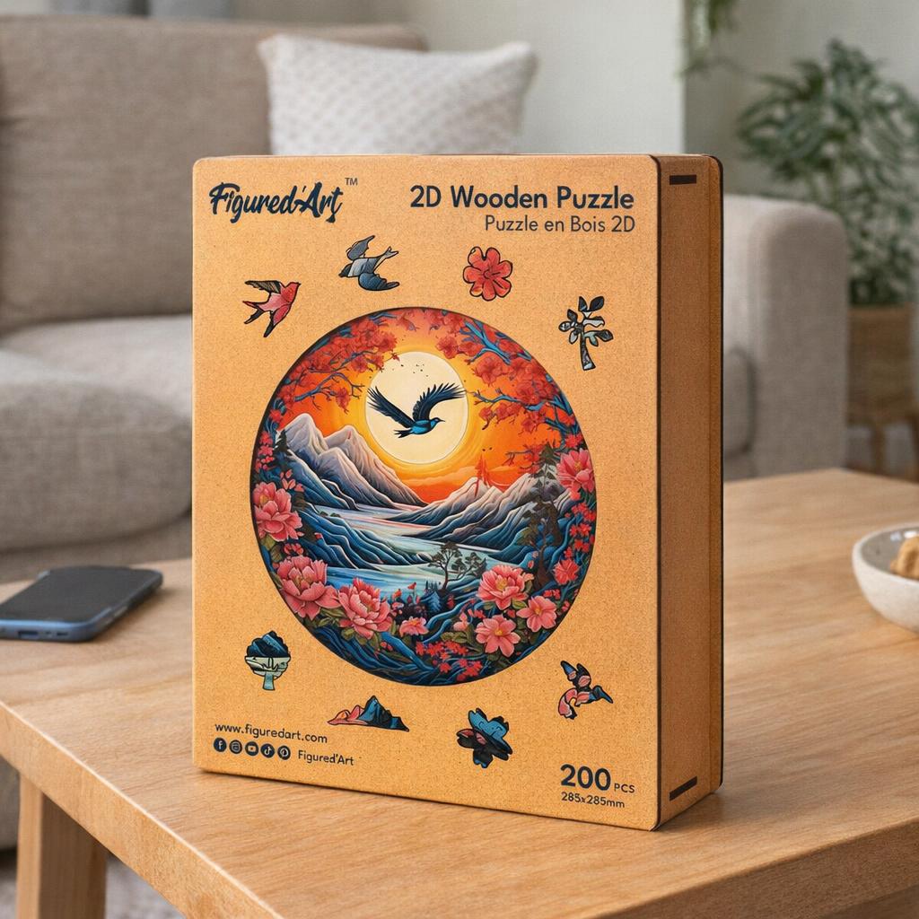 Puzzle en Bois Adulte - Scène de Montagne au coucher du soleil