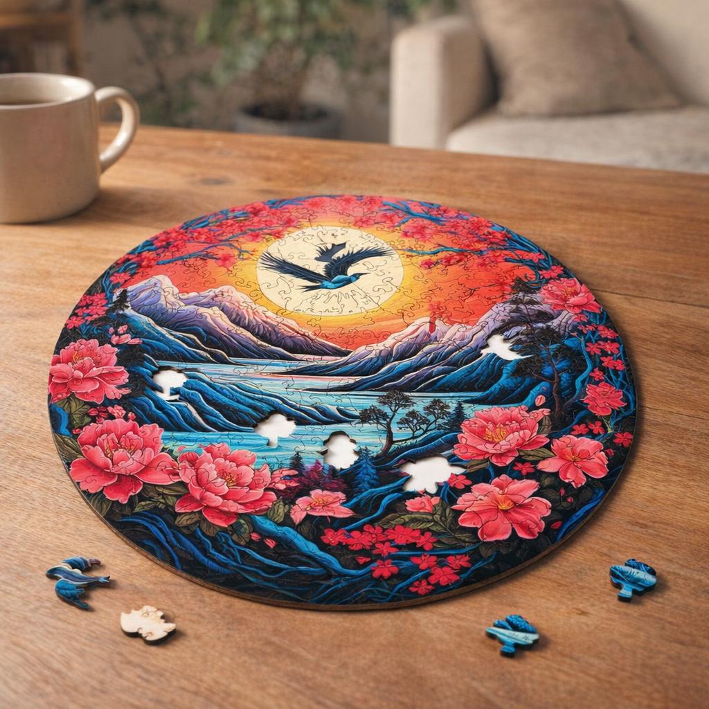 Puzzle en Bois Adulte - Scène de Montagne au coucher du soleil