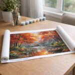 Rivière d'Automne et barque - Toile roulée