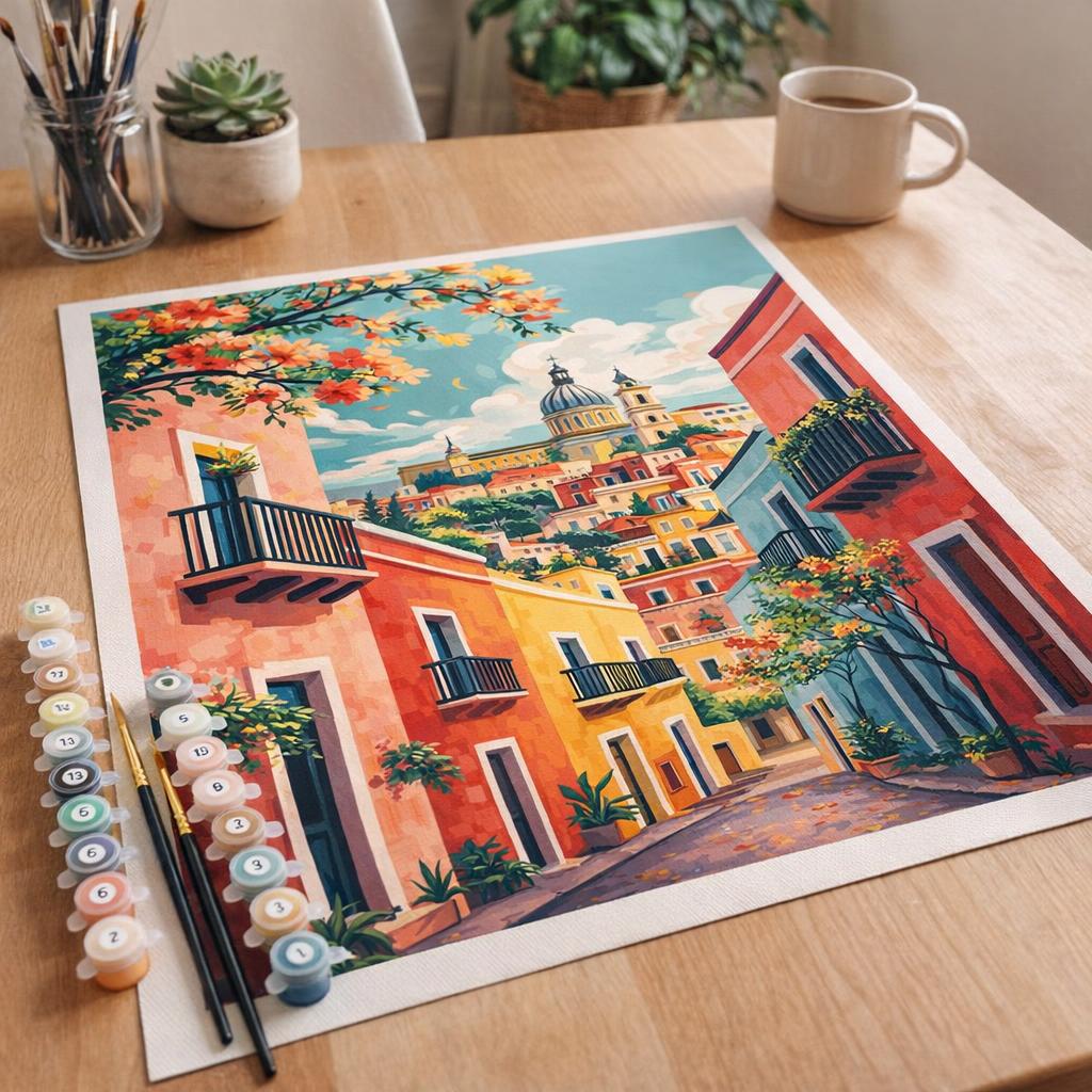 Ruelle méditerranéenne colorée - Toile roulée