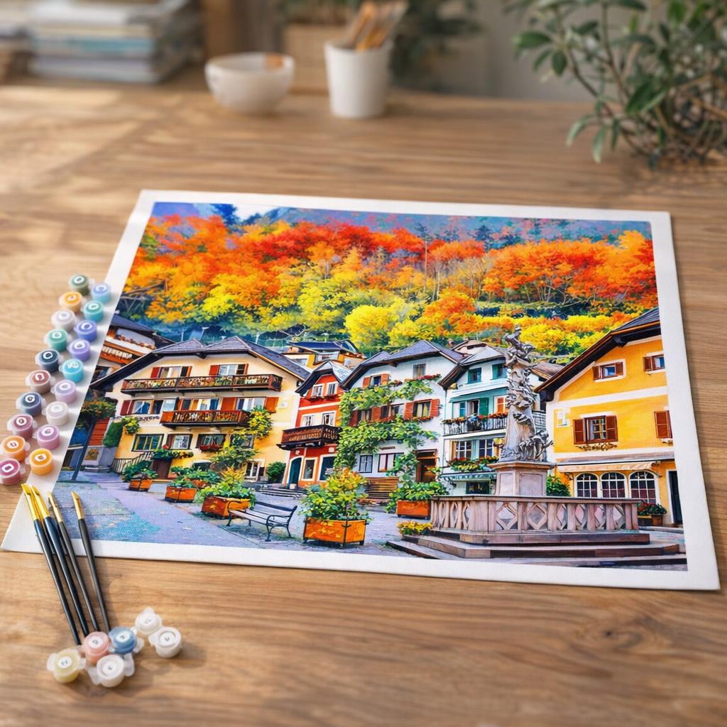 Village Suisse coloré - Toile roulée