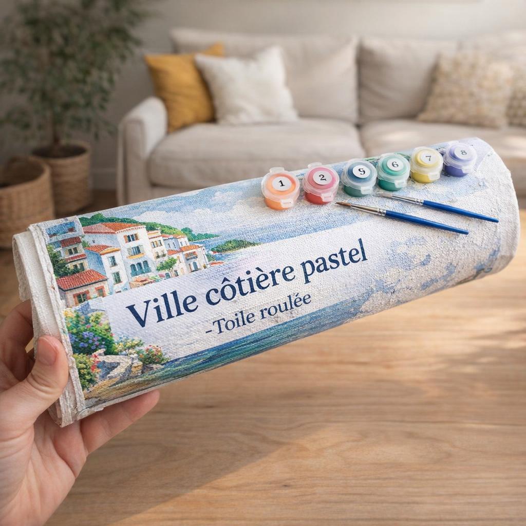 Ville côtière pastel - Toile roulée